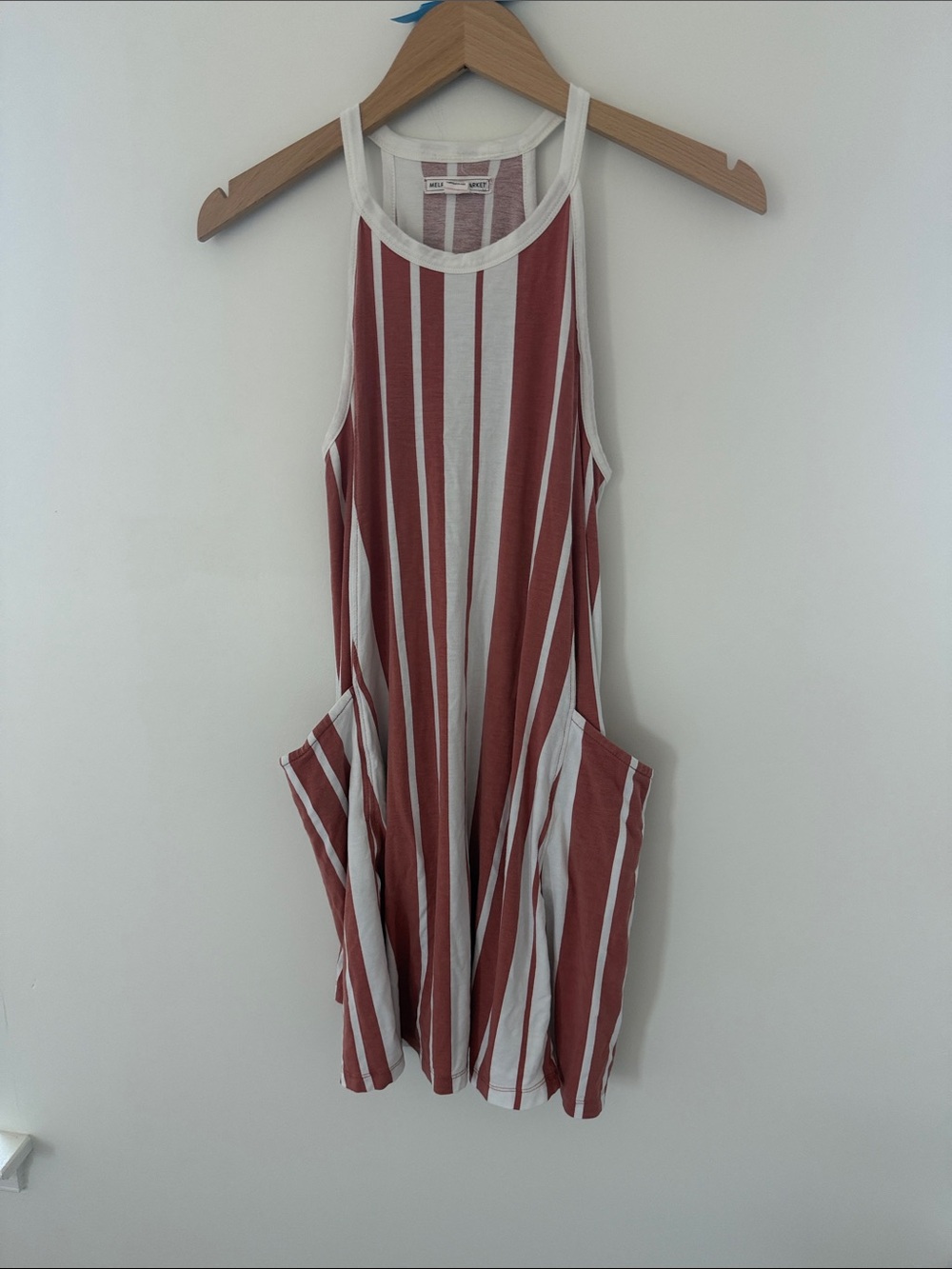 Melrose and Market Dusty Rose & White Striped Mini Dress with Pockets Size XL